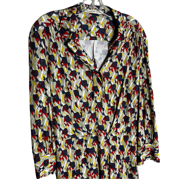 Balenciaga Paris Short Dress Size 36 Multicolor Abstract Print Long Sleeve - Picture 2 of 9